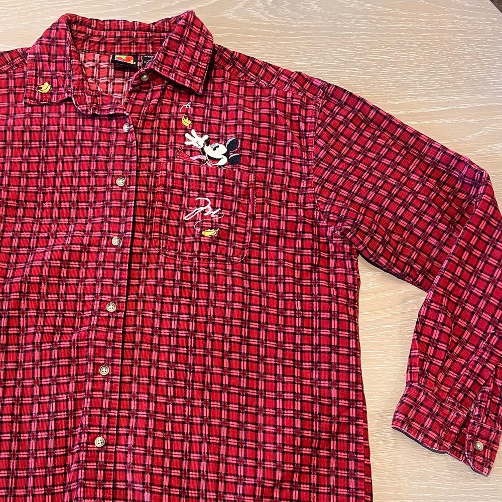 Vintage 80s Mickey Unlimited Flannel Women Medium Red Plaid Corduroy Autumn Fall